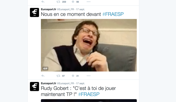 Twitter, terrain de jeu des communicants. Capture d'écran du compte twitter d'Eurosport.fr